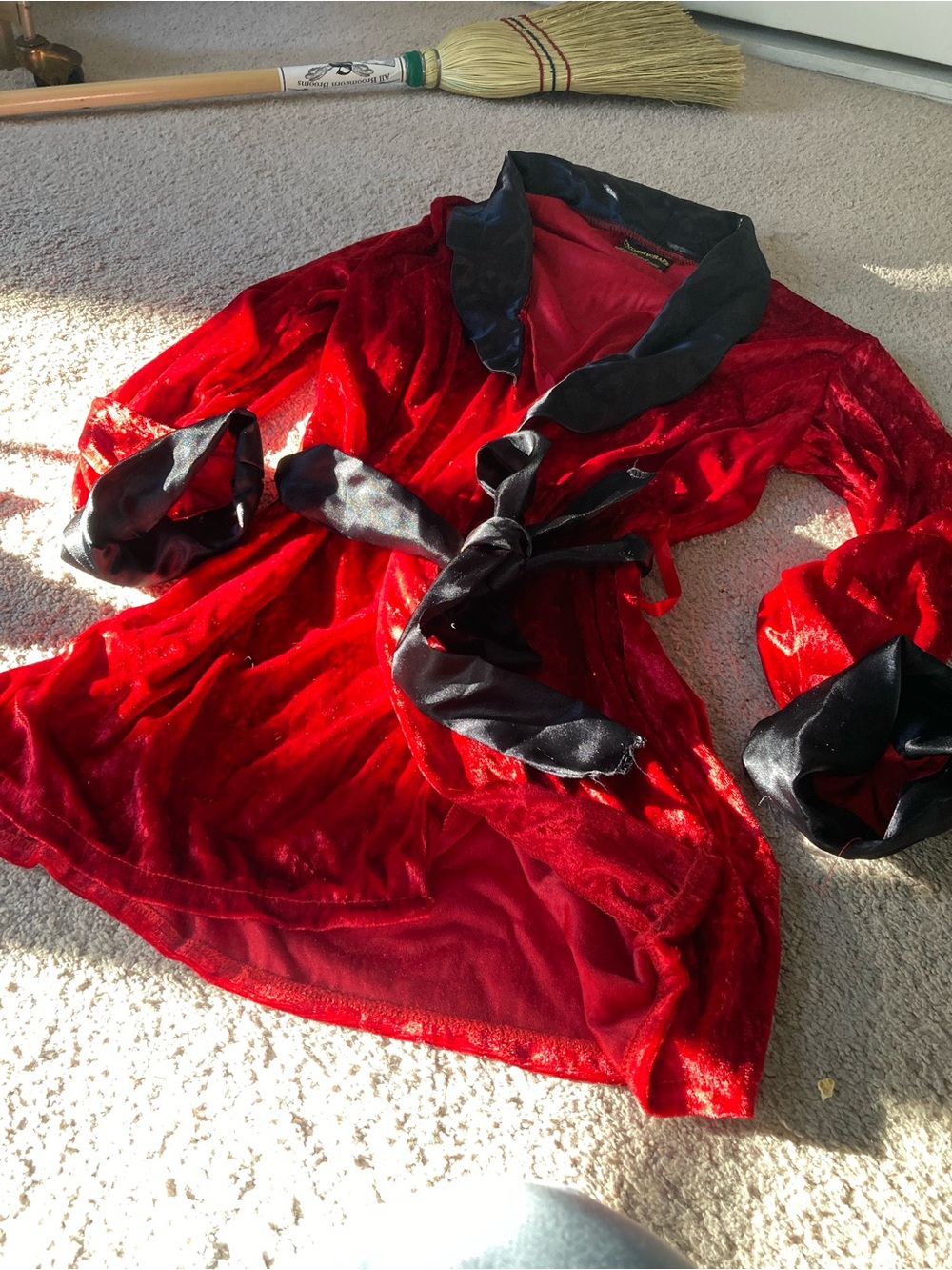 Men Halloween costume - Red Velvet Wrap Jacket with Black Satin Trim